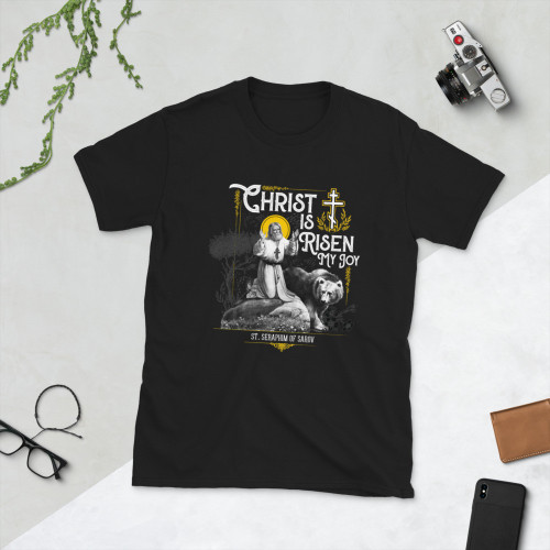 St Seraphim Christ is Risen - Men's Short-Sleeve T-Shirt
