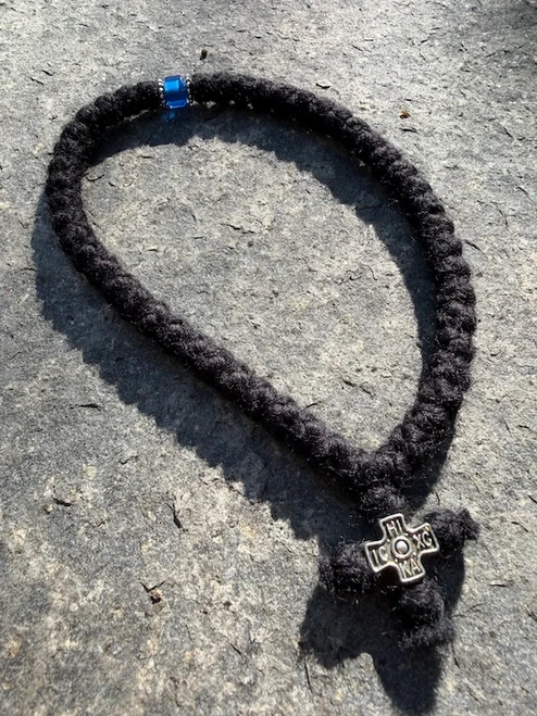 50 Knot Prayer Rope - Black with Blue Bead (PR50BL)