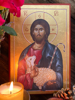 Icon of The Good Shepherd - Real Gold Leaf - (11S38-GOLD LEAF)
