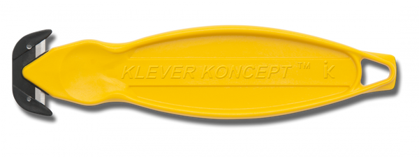 The Klever Koncept now has a built in tape splitter to prolong tool life. When opening boxes that only require the tape to be split, simply use the splitter located in the opposite end of the handle from the blade.