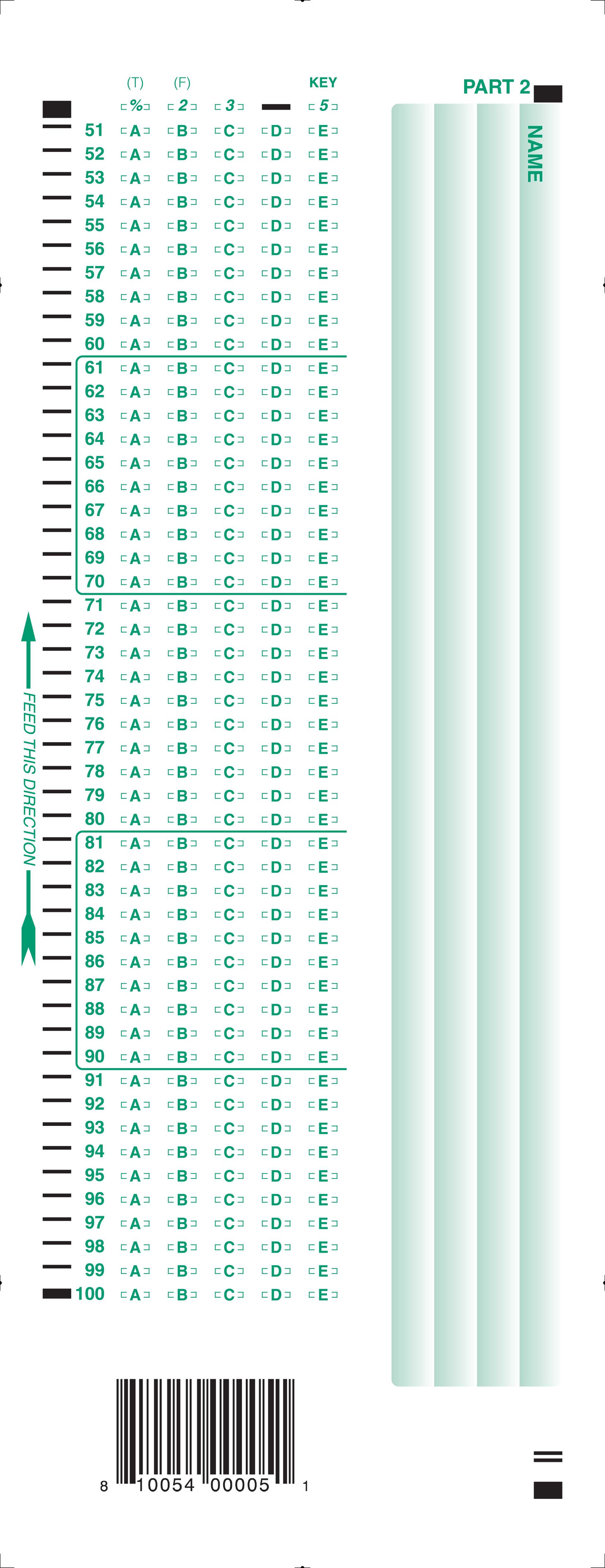 882-E Answer Sheet, 100Q, 5 Chc Alpha (500/PKG) - Scantron