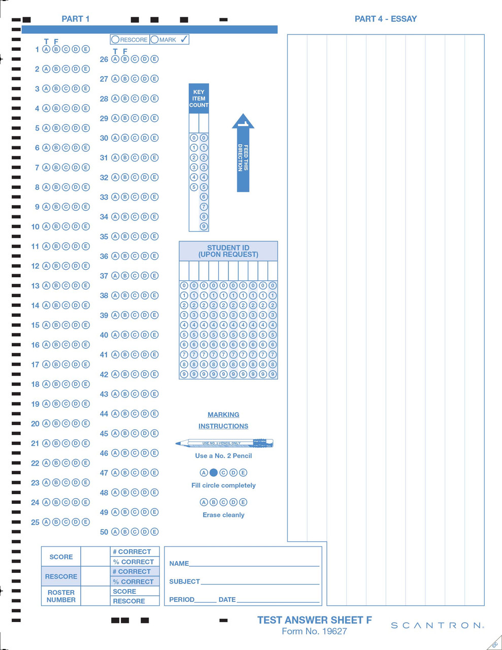 19627 Answer Sheet F (500/PKG) - Scantron