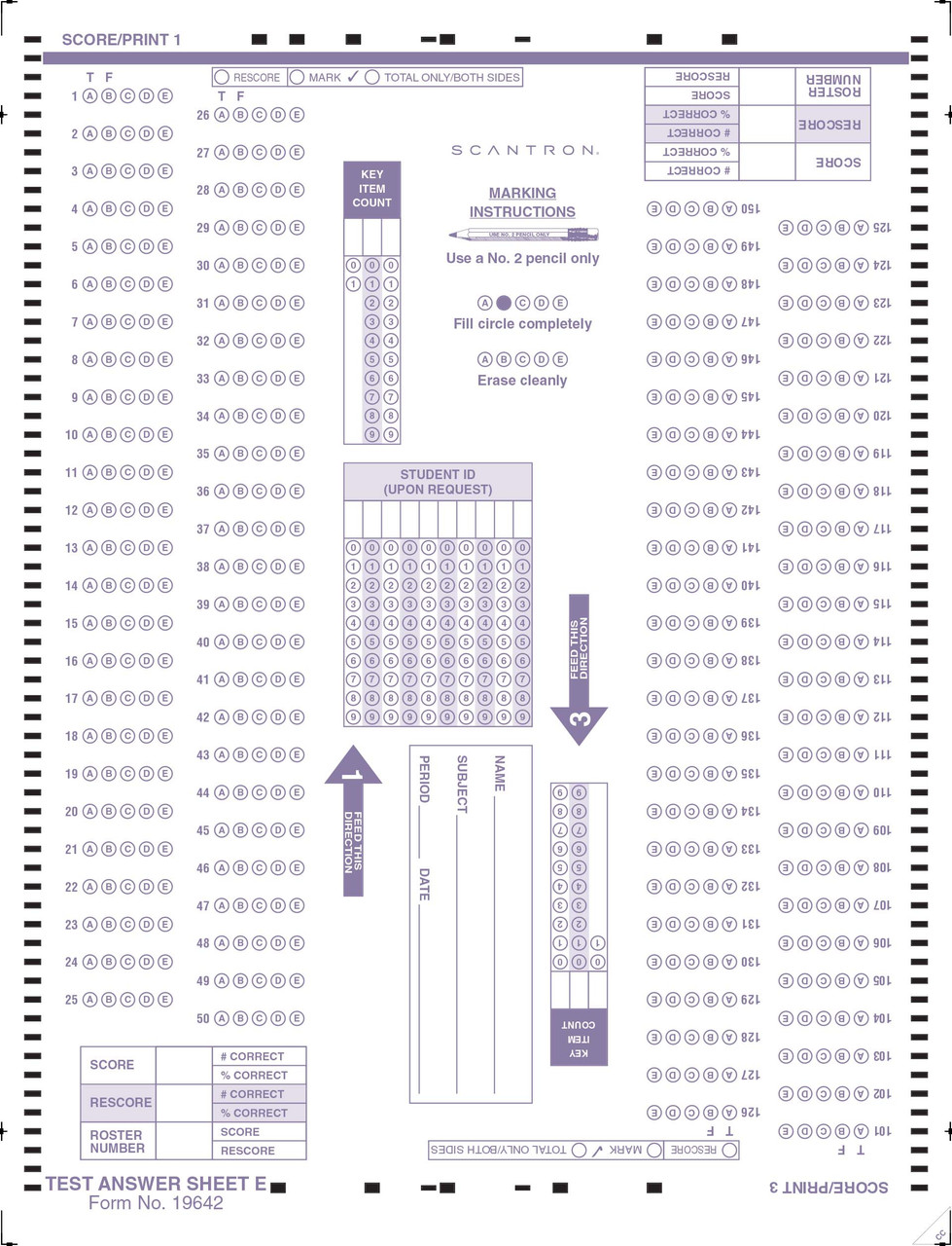 19642 Answer Sheet E (500/PKG) - Scantron