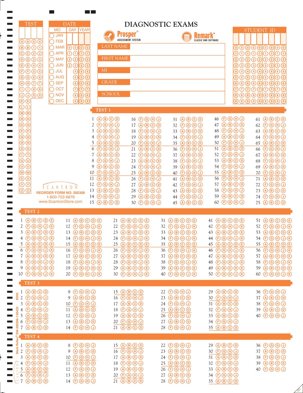 292308 Practice Exam, ACT (500/PKG) - Scantron