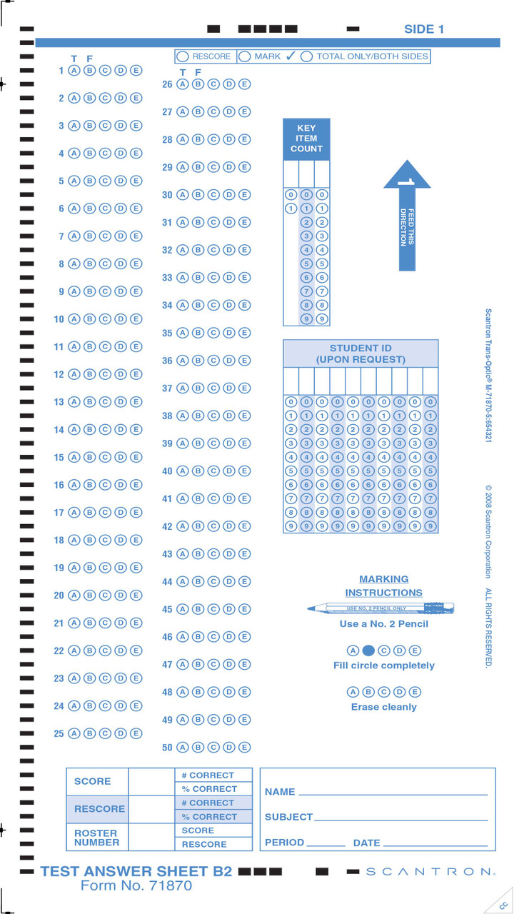 71870 Answer Sheet B2 (500/PKG) - Scantron Corporation