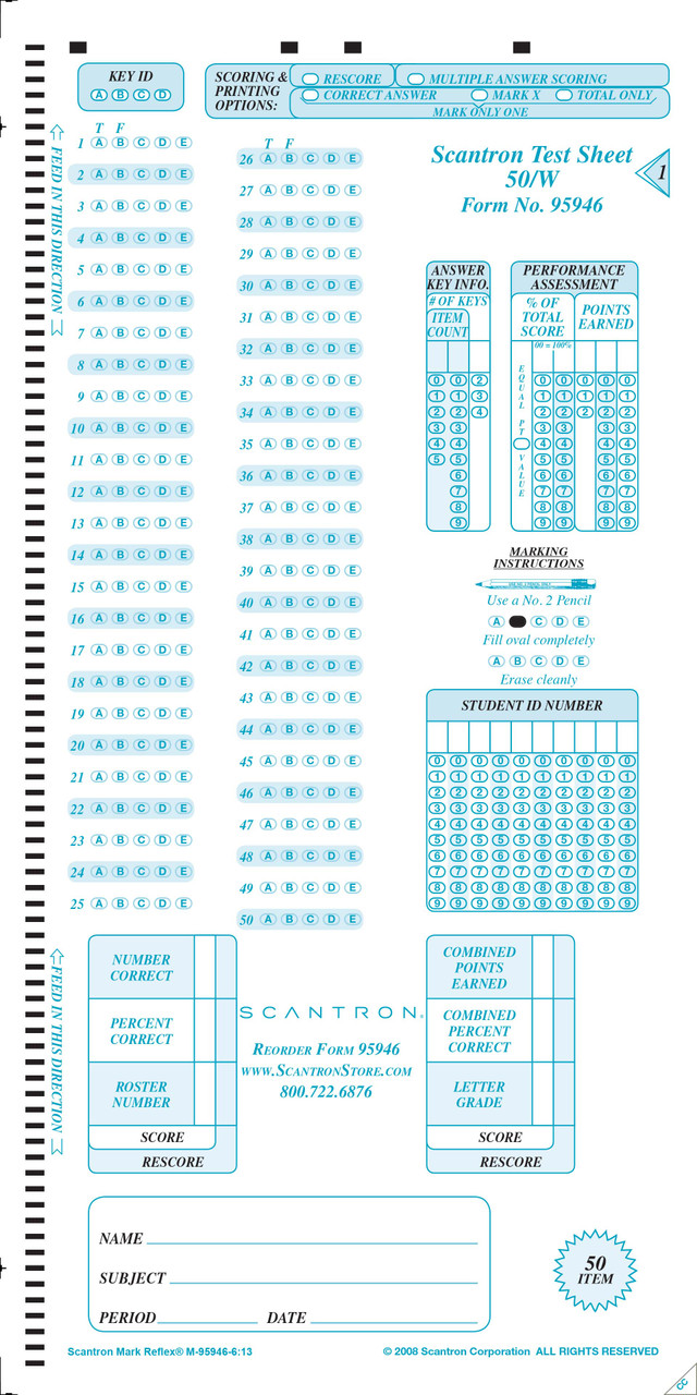 テスト 95946 Test Sheet 50/W (500/PKG) - Scantron