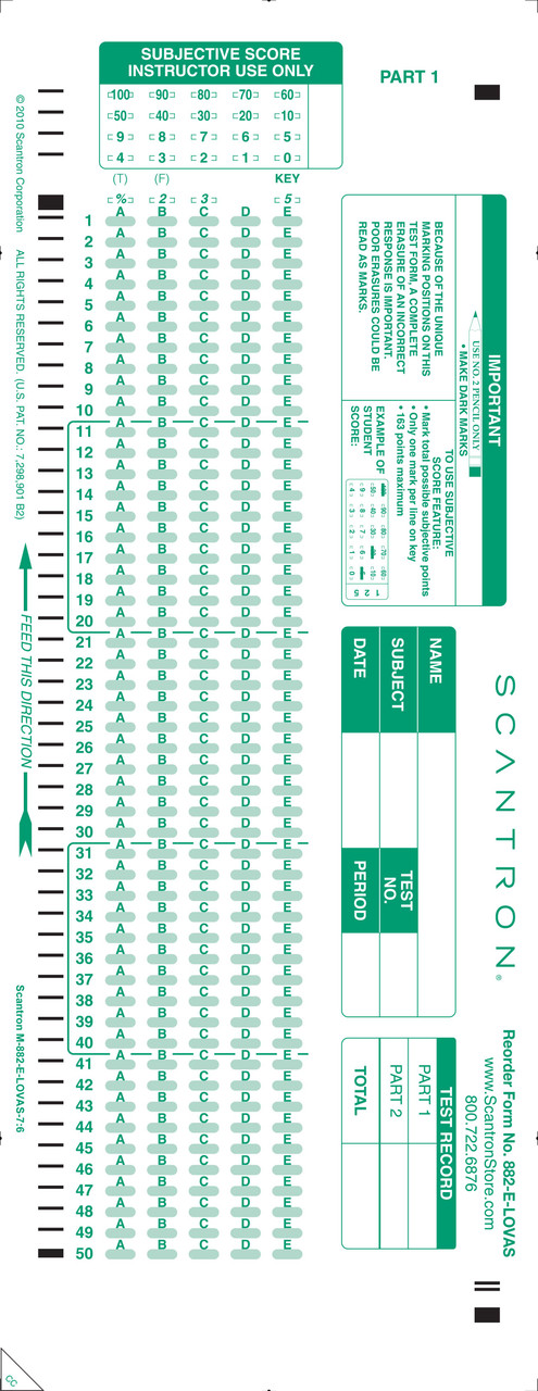 882-E-LOVAS 100Q A-E (500/PKG) - Scantron Corporation