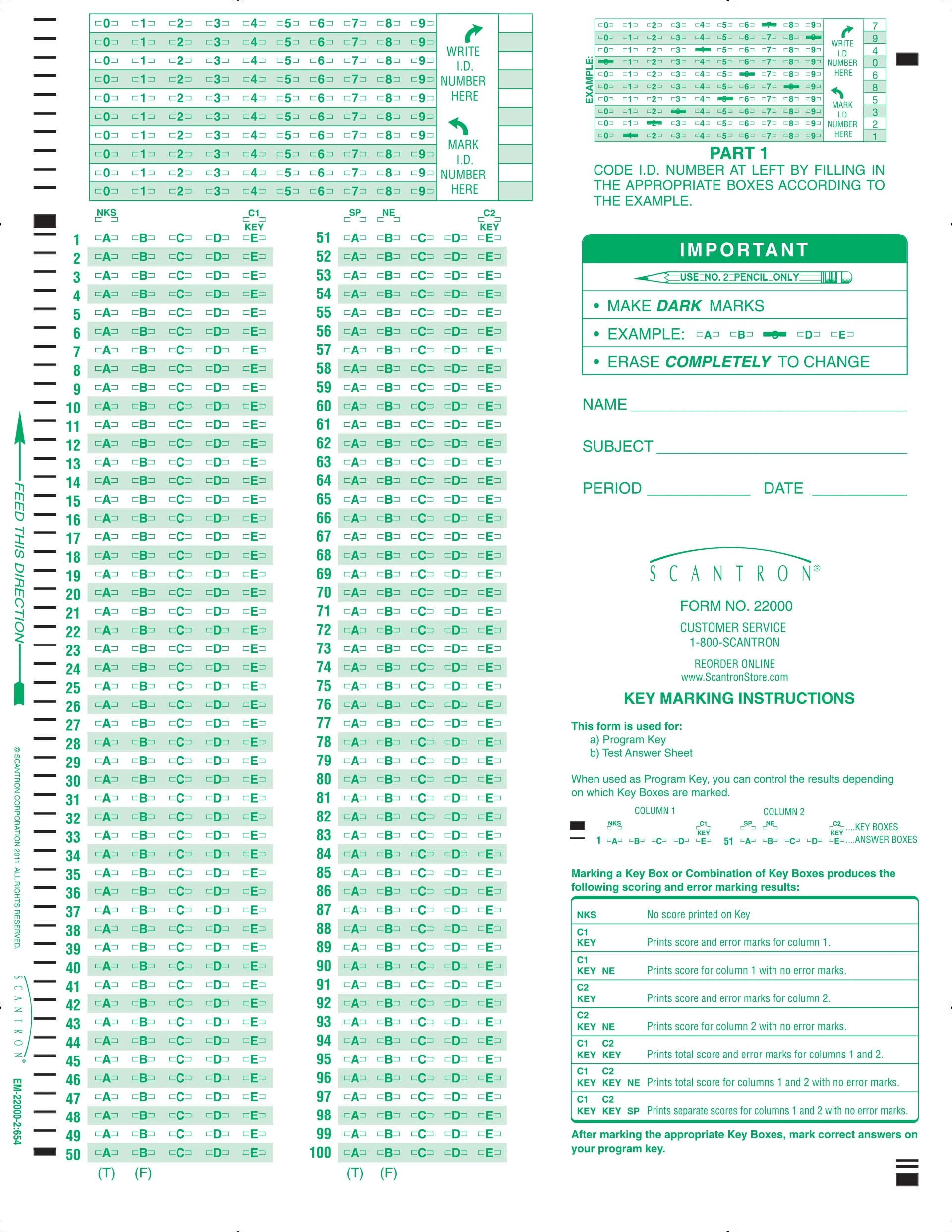 52000-S2 DTE 200Q, A-E (500/PKG) - Scantron