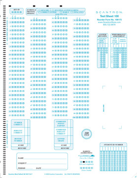 95679 Test Sheet 100/100 (500/PKG) - Scantron