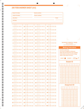 multiple choice answer sheet 1 200