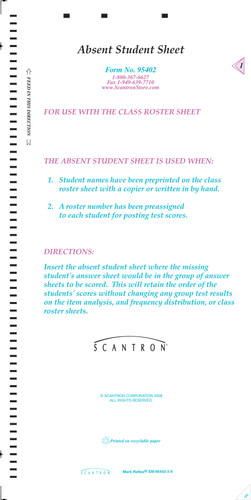 95402 Absent Student Sheet (100/PKG)