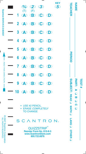 810-K-5 10 QUIZ - OVERSIZED RESPONSE (500/PKG)