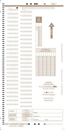 19634 Answer Sheet D (500/PKG) - Scantron