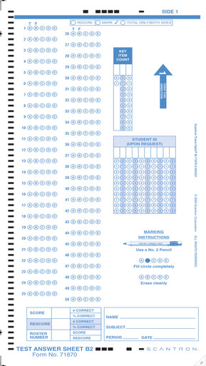 71870 Answer Sheet B2 (500/PKG) - Scantron