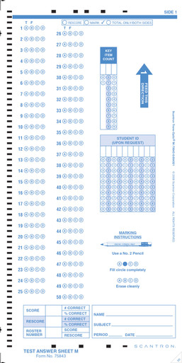 75843 Answer Sheet M (500/PKG) - Scantron