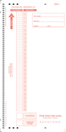 Opscan Form 77121 Item Analysis 50/50 (100/PKG) - Scantron