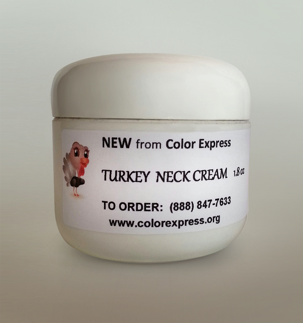 If you're no Spring chicken, you need Turkey Neck Cream! As we age and develop cellulite in the neck area, tighten up with Turkey Neck Cream. Great for the decollete area to smooth lines of dryness and aging. Pat it on and watch it tighten up.