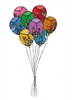 greeting card dancing in balloons