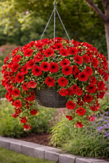 Petunia Hanging Basket - Cascadias Chili Red