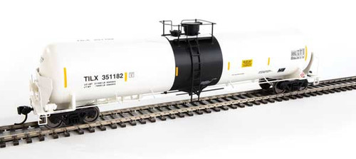 55' Trinity Modified 30,145-Gallon Tank Car - Ready to Run -- Trinity Industries Leasing #351182 (white, black; Yellow Conspicuity Marks)