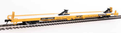 89' Channel Side Flatcar - Ready to Run -- Trailer-Train #152588 (yellow, black; 40' Trailer Service)
