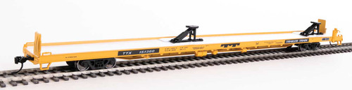 89' Channel Side Flatcar - Ready to Run -- Trailer-Train #151360 (yellow, black; 40' Trailer Service)