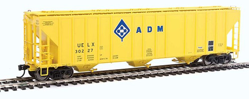 55' Evans 4780 Cubic Foot 3-Bay Covered Hopper - Ready To Run -- Archer-Daniels-Midland UELX #30227 (yellow, blue; Molecule Logo)