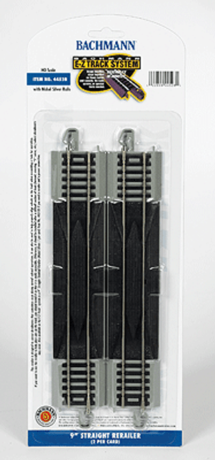 Straight Track w/Nickel Silver Rail & Gray Roadbed - E-Z Track(R) -- 9" Straight Rerailer pkg(2)
