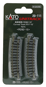 N Curved Roadbed Track Section - Unitrack -- 15-Degree, 11" 181mm Radius pkg(4)