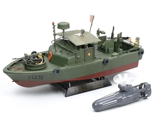 Tamiya 1/35 US Navy PBR 31 Mk.II Pibber River Patrol Boat Plastic Model Kit w/Submarine Motor & Crew Figures