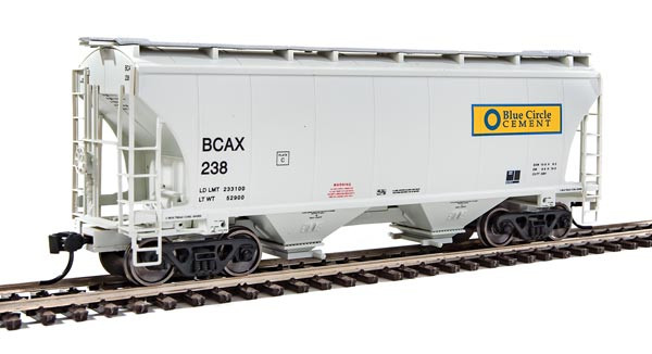 39' Trinity 3281 2-Bay Covered Hopper - Ready-to-Run -- Blue Circle Cement BCAX #238 (gray, yellow, blue)