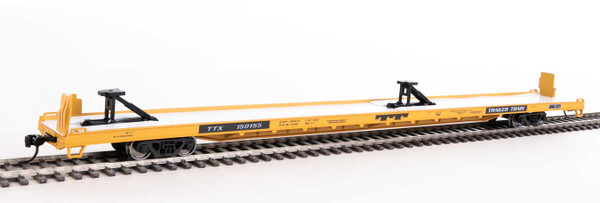 89' Channel Side Flatcar - Ready to Run -- Trailer-Train #150155 (yellow, black; 40' Trailer Service)