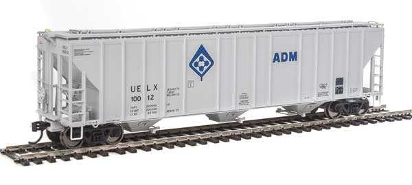 55' Evans 4780 Cubic Foot 3-Bay Covered Hopper - Ready To Run -- Archer-Daniels-Midland UELX #10002 (gray, blue; Molecule Logo)