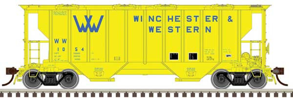 Portec 3000 2-Bay Covered Hopper - Ready to Run - Master(R) Plus -- Winchester & Western #1034 (yellow, blue)