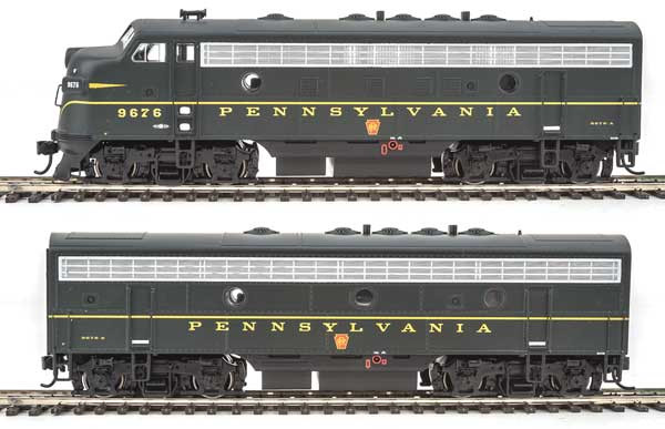 HO EMD F7A-B Set w/SoundTraxx(R) Sound & DCC -- Pennsylvania Railroad #9676, 9676B (Brunswick Green, Single-Stripe)