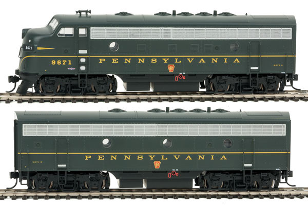 EMD F7A-B Set w/SoundTraxx(R) Sound & DCC -- Pennsylvania Railroad #9671, 9671B (Brunswick Green, Single Stripe)