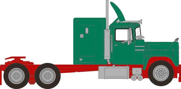 Brekina Automodelle 1970 Mack RS 700 Sleeper-Cab Semi Tractor Only - Assembled -- Green, Red