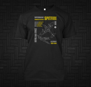 Supermarine Spitfire RAF Military Aircraft Black T-Shirt Supermarine Spitfire RAF Military Aircraft Black T-Shirt