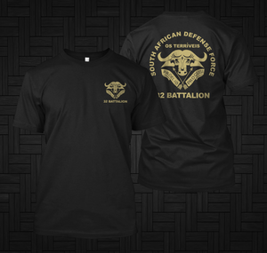 Buffalo 32 Battalion South African Defense Force Army Military Black T-shirt