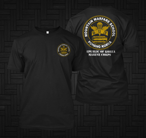 Republic of Korea Marine Corps Mountain Warfare School Pohang Korea Black T-shirt Republic of Korea Marine Corps Mountain Warfare School Pohang Korea Black T-shirt