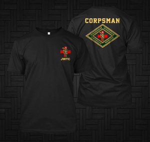 US Army Marines Special Force Jungle Warfare Okinawa Camp Gonsalves JWTC Corpsman Black T-shirt US Army Marines Special Force Jungle Warfare Okinawa Camp Gonsalves JWTC Corpsman Black T-shirt