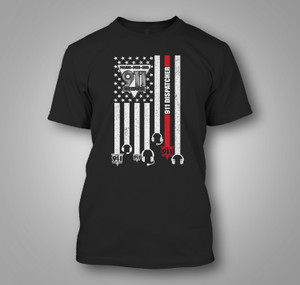 911 dispatcher Gift USA Flag Emergency Dispatcher Thin Red Line  Black T-Shirt