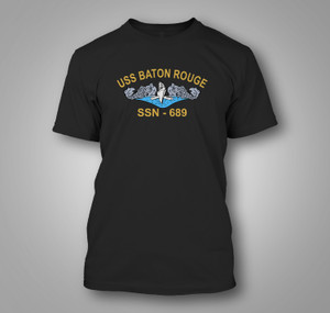 USS Baton Rouge SSN-689 Submarine Silver Dolphins Veteran Black T-Shirt USS Baton Rouge SSN-689 Submarine Silver Dolphins Veteran Black T-Shirt