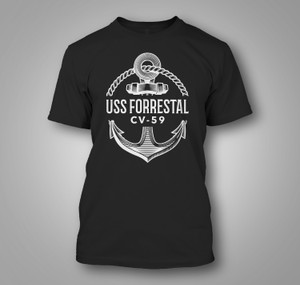 USS Forrestal CV-59 Aircraft Carrier United States Navy Black T-Shirt USS Forrestal CV-59 Aircraft Carrier United States Navy Black T-Shirt