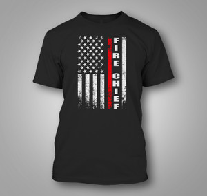 Fire Chief Firefighter Rank Chief American Flag Thin Red Line Black T-Shirt