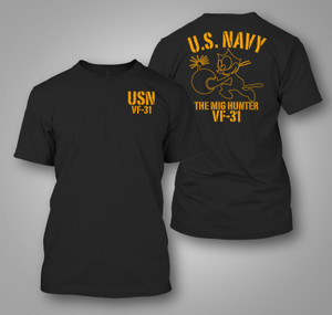 NEW US Navy Squadron VF-31 F-14 Tomcat Mig Hunter Black T-shirt NEW US Navy Squadron VF-31 F-14 Tomcat Mig Hunter Black T-shirt