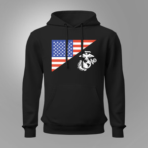 USMC Globe & Anchor USA Flag US Marines USMC Patriotic USA American Black Hoodie