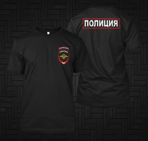 NEW Russia Russian Moscow Police Logo Department Service MVD Black T-shirt