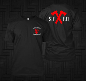 San Francisco Firefighter Fire Department Dept Rare Firearm Logo Black T-Shirt