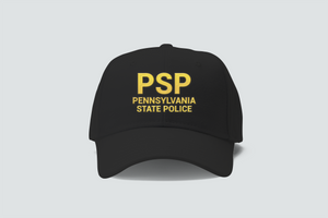 PSP to Pennsylvania State police text embroidery black hat PSP to Pennsylvania State police text embroidery black hat